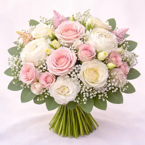 Hääkimppu – valkoiset ja kermatäväriset kukat