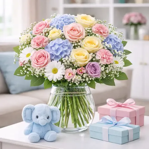 Kukkakimppu vastasyntyneelle